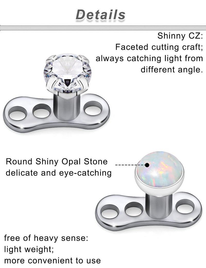 Ocptiy 14G Titanium Dermal Piercing Jewelry Opal Dermal Top Piercing Base Kit Internally Threaded Stainless Surgical Steel Diamond Stud Piercing Ball Jewelry for Women & Men - Image 5