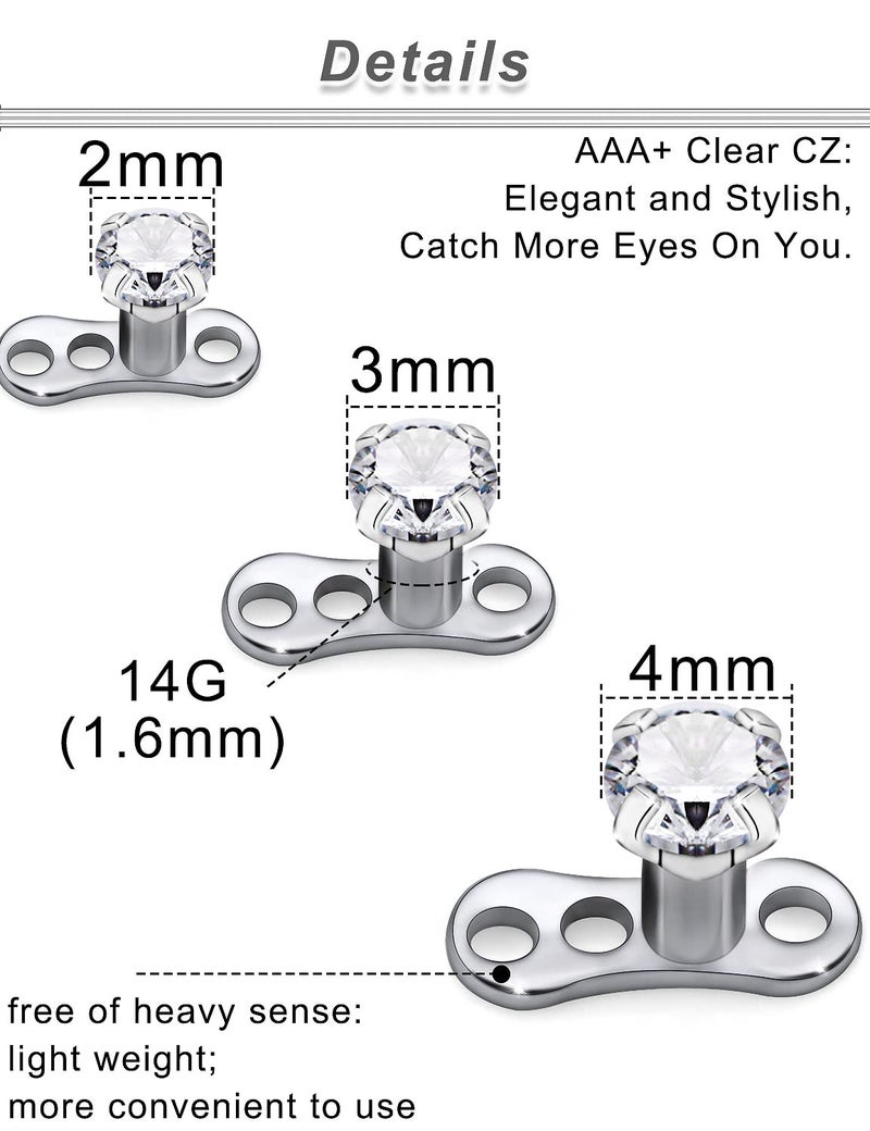Ocptiy 14G Titanium Dermal Piercing Jewelry Opal Dermal Top Piercing Base Kit Internally Threaded Stainless Surgical Steel Diamond Stud Piercing Ball Jewelry for Women & Men - Image 4