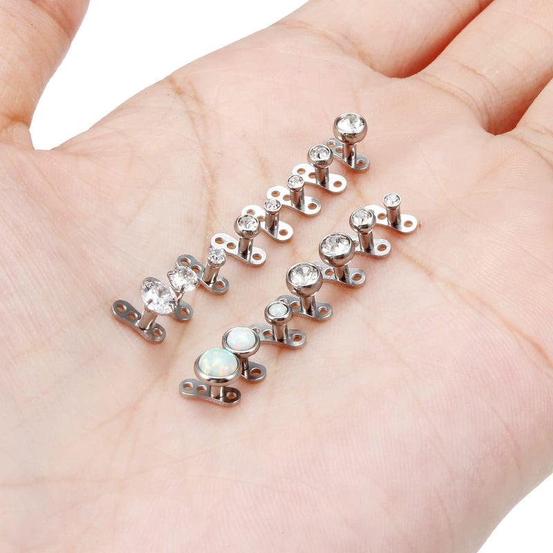 Ocptiy 14G Titanium Dermal Piercing Jewelry Opal Dermal Top Piercing Base Kit Internally Threaded Stainless Surgical Steel Diamond Stud Piercing Ball Jewelry for Women & Men - Image 2