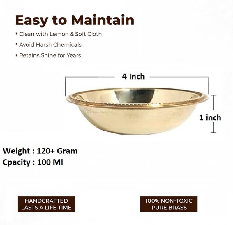 Mkd2 Rise Pure Brass Serving Bowl - 100 ml, 2 Piece (Gold,Plain) for Kitchen, Dinnerware, Tableware, Pooja, Puja Room - Image 4