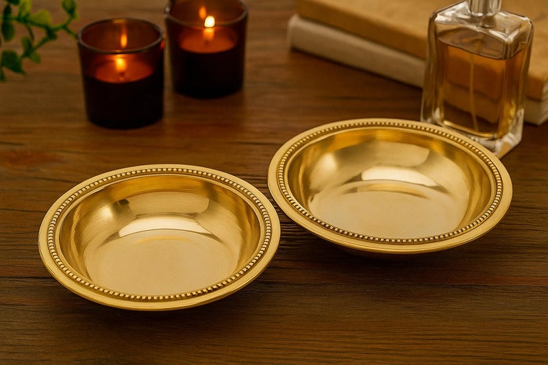 Mkd2 Rise Pure Brass Serving Bowl - 100 ml, 2 Piece (Gold,Plain) for Kitchen, Dinnerware, Tableware, Pooja, Puja Room - Image 1