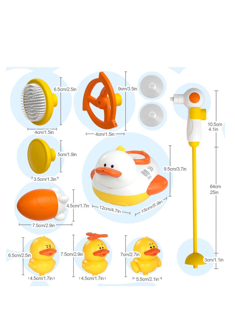 Excefore - Bathtub Toys for Kids, Multifunctional Toddlers Shower Sprayer, Yellow Duck Bath Toys with 3 Bath Ducks & 4 Toddlers Shower Sprayer, Water Toys Shower Head - Image 1