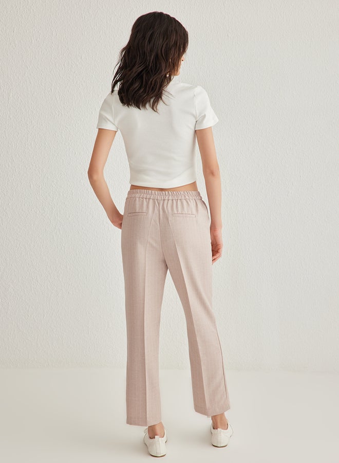 trendyol Beige Back Elastic Waist Striped Straight Cut Woven Trousers - Image 5