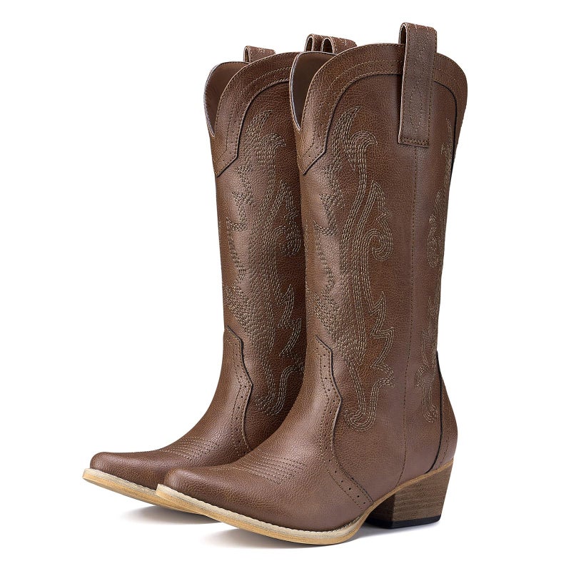 HISEA Rollda Cowboy Boots for Women, Cowgirl Boots, Comfortable Western Boots with Pointed Toe Stitched Embroidery for Country Concert Dancing Wedding Traveling Daily Outfits - Image 1
