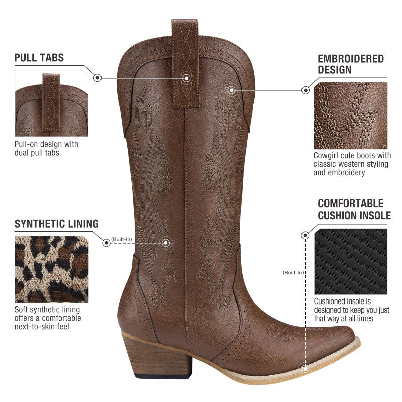 HISEA Rollda Cowboy Boots for Women, Cowgirl Boots, Comfortable Western Boots with Pointed Toe Stitched Embroidery for Country Concert Dancing Wedding Traveling Daily Outfits - Image 5
