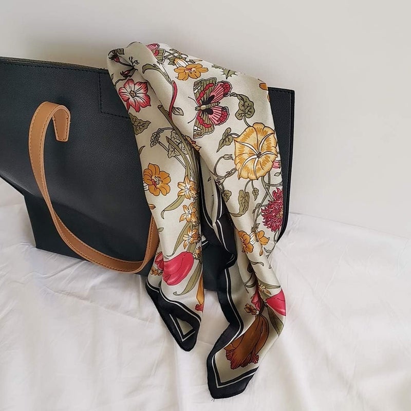 FONYVE Silk Feeling Scarf Medium Square Satin Head Scarf for Women 27.5 × 27.5 inches - Image 4