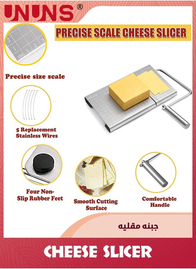 UNUNS - Stainless Steel Cheese Slicer,Multipurpose Cheese Slicer Board,21 x 13CM With Accurate Size Scale For Cutting Cheese Butter Vegetables Sausage Herbs - Image 1