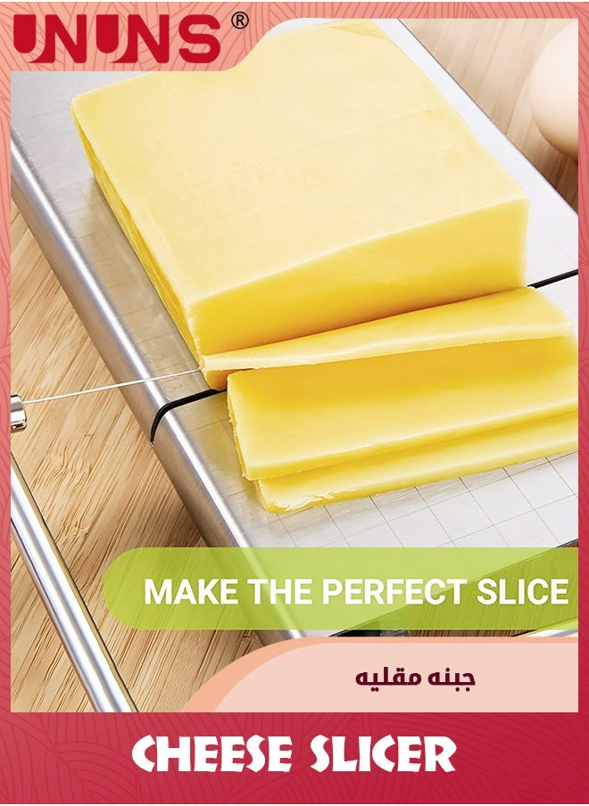 UNUNS - Stainless Steel Cheese Slicer,Multipurpose Cheese Slicer Board,21 x 13CM With Accurate Size Scale For Cutting Cheese Butter Vegetables Sausage Herbs - Image 1