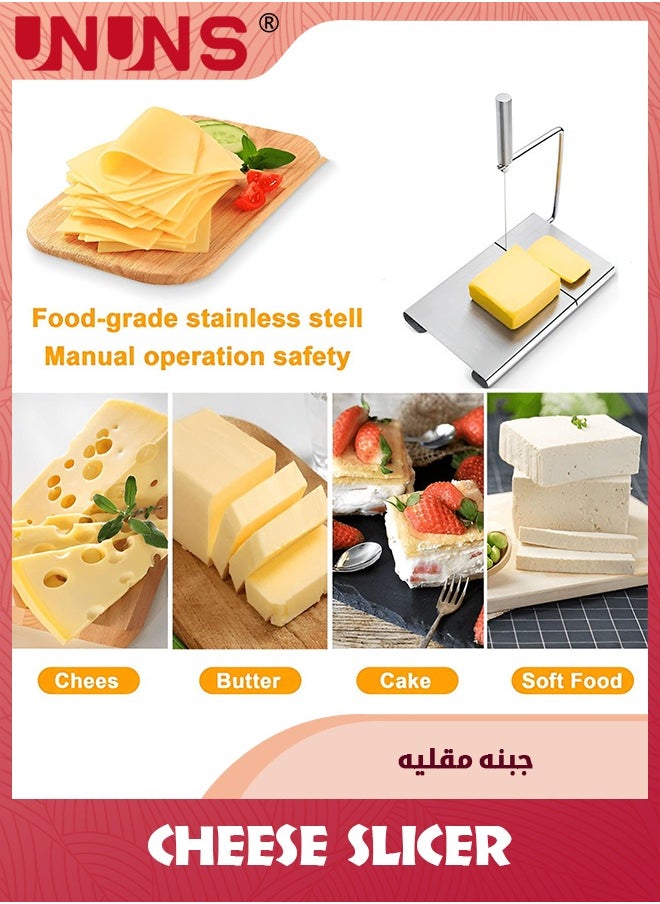 UNUNS - Stainless Steel Cheese Slicer,Multipurpose Cheese Slicer Board,21 x 13CM With Accurate Size Scale For Cutting Cheese Butter Vegetables Sausage Herbs - Image 1