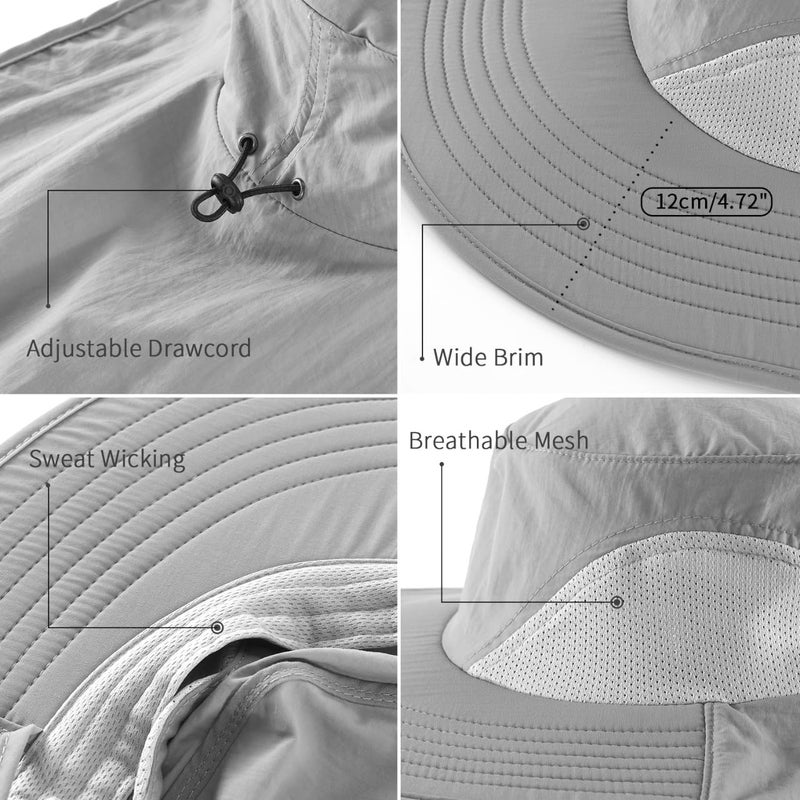 Home Prefer Outdoor UPF50+ Sun Hat Wide Brim Mesh Fishing Hat with Neck Flap (Light Gray) - Image 4