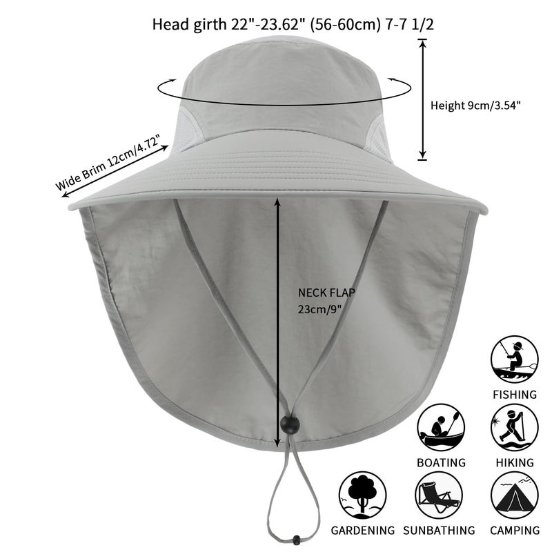Home Prefer Outdoor UPF50+ Sun Hat Wide Brim Mesh Fishing Hat with Neck Flap (Light Gray) - Image 2