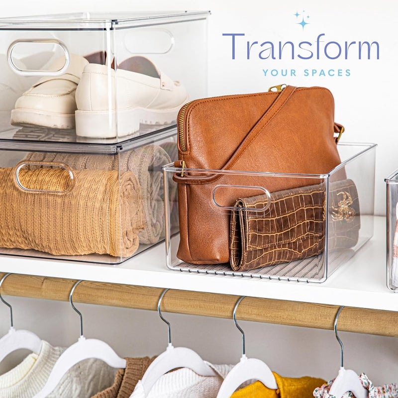 PrimeBox Plastic Food Storage 2 Pack Clear Container Bin with Handles for Organizing Kitchen, Pantry, Refrigerator, Freezer, Pantry, Cabinet, Closet, Bathroom 10”x8”x5” - Image 2