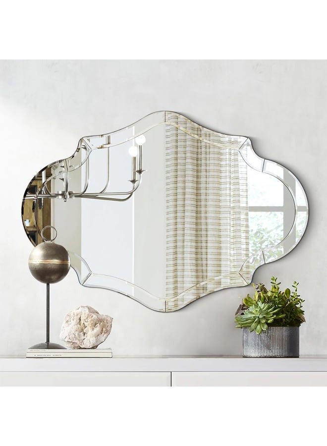 Autdot Scalloped Wall Mirror, 40"x28" Frameless Large Decorative Mirror with Elegant Beveled Edges Irregular Mirror for Dining Room Living Room Bathroom Bedroom Entryway, Hang Horizontally or Vertically - Image 1