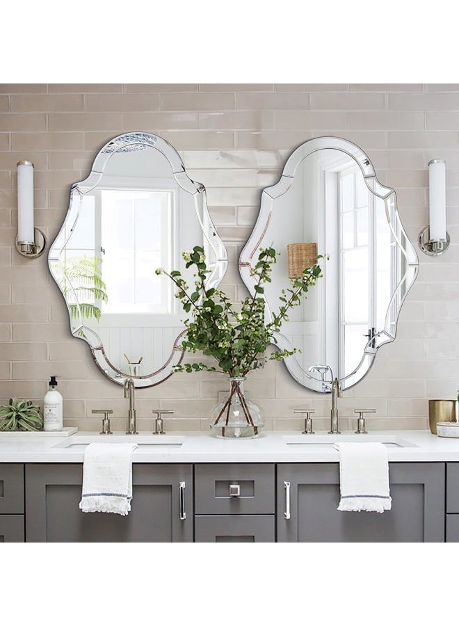 Autdot Scalloped Wall Mirror, 40"x28" Frameless Large Decorative Mirror with Elegant Beveled Edges Irregular Mirror for Dining Room Living Room Bathroom Bedroom Entryway, Hang Horizontally or Vertically - Image 4
