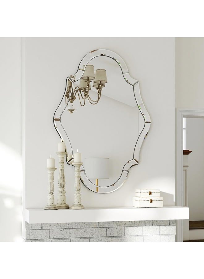 Autdot Scalloped Wall Mirror, 40"x28" Frameless Large Decorative Mirror with Elegant Beveled Edges Irregular Mirror for Dining Room Living Room Bathroom Bedroom Entryway, Hang Horizontally or Vertically - Image 2