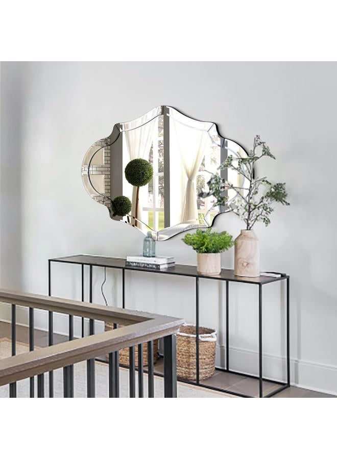 Autdot Scalloped Wall Mirror, 40"x28" Frameless Large Decorative Mirror with Elegant Beveled Edges Irregular Mirror for Dining Room Living Room Bathroom Bedroom Entryway, Hang Horizontally or Vertically - Image 5