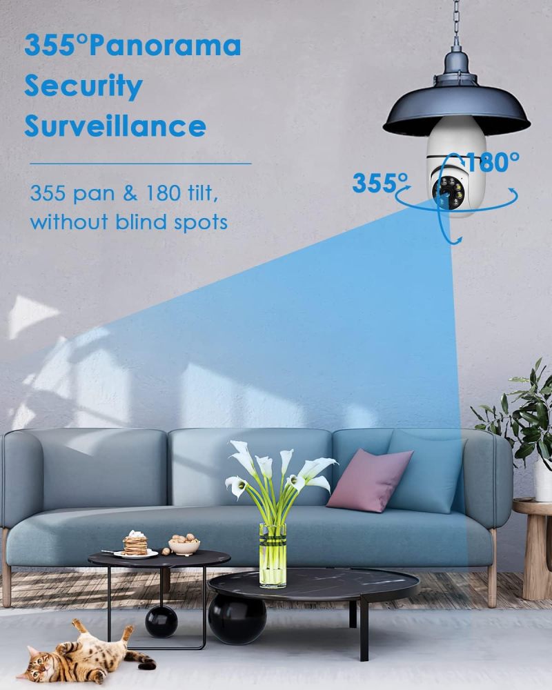 كاميرا لامبة بانورامية واي فاي 360 درجة كاميرة أمنية بدقة 1080بكسل مع اتصال واي فاي مزدور وعرض بانورامي بـ 360 درجة كاميرة مراقبة منزلية لاسلكية مع رؤية ليلية وصوت ثنائي الاتجاه واكتشاف حركة ذكي