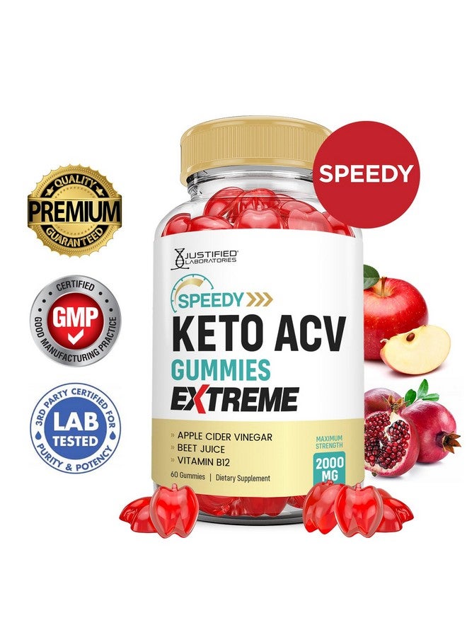 جاستفايد لابوراتوريز حلوى سبيدي كيتو ACV Gummies Extreme 2000MG حلوى سبيدي كيتو Gummies تركيبة متقدمة خل التفاح مع مسحوق عصير الرمان والشمندر وفيتامين B12 نباتي غير معدل وراثيًا 60 حلوى - Image 2