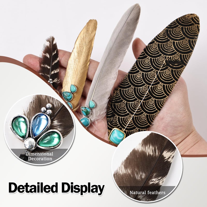 whitefeather Hat Feathers for Cowboy Real Feathers with 3D Decoration for Women Men DIY Fedora and Western Hats, Christmas Party, Oktoberfest, Trilby Hats (4PCS) - Image 3