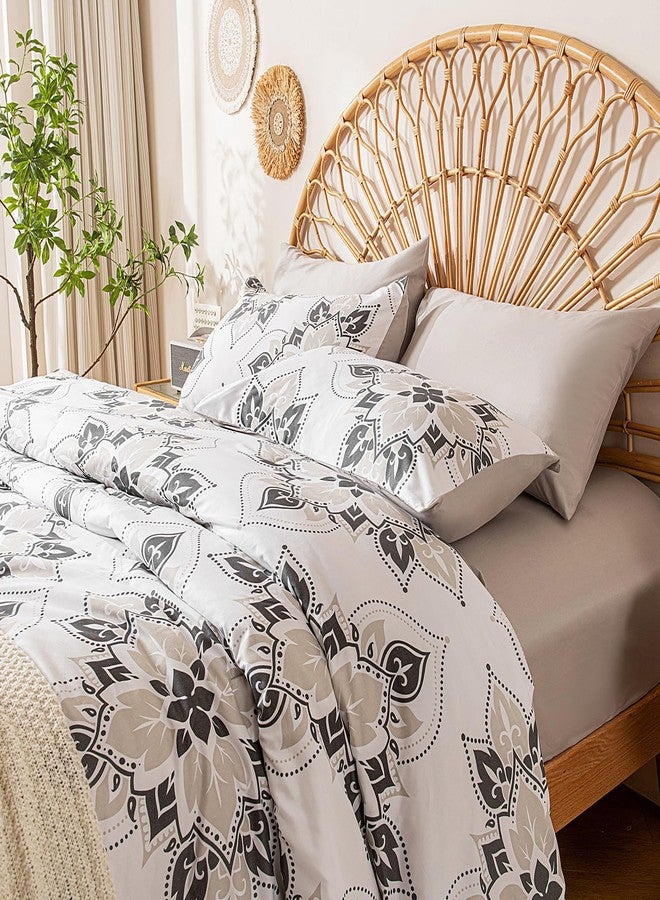 ARTALL Twin Comforter Set, 5 Pcs Bed in a Bag Comforter Twin Size, Classic Luxury Floral All Season Soft Bedding Set Twin with Comforter, Fitted Sheet, Flat Sheet, Pillowcase & Sham, Grey and White - Image 4