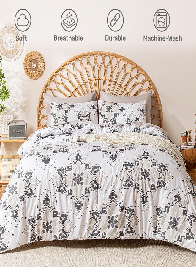 ARTALL Twin Comforter Set, 5 Pcs Bed in a Bag Comforter Twin Size, Classic Luxury Floral All Season Soft Bedding Set Twin with Comforter, Fitted Sheet, Flat Sheet, Pillowcase & Sham, Grey and White - Image 2