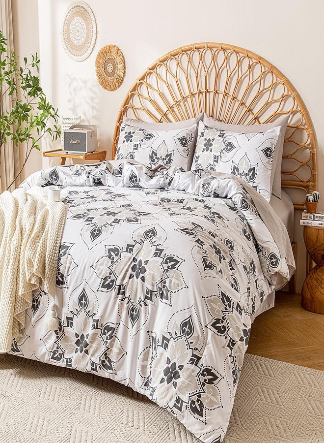 ARTALL Twin Comforter Set, 5 Pcs Bed in a Bag Comforter Twin Size, Classic Luxury Floral All Season Soft Bedding Set Twin with Comforter, Fitted Sheet, Flat Sheet, Pillowcase & Sham, Grey and White - Image 1