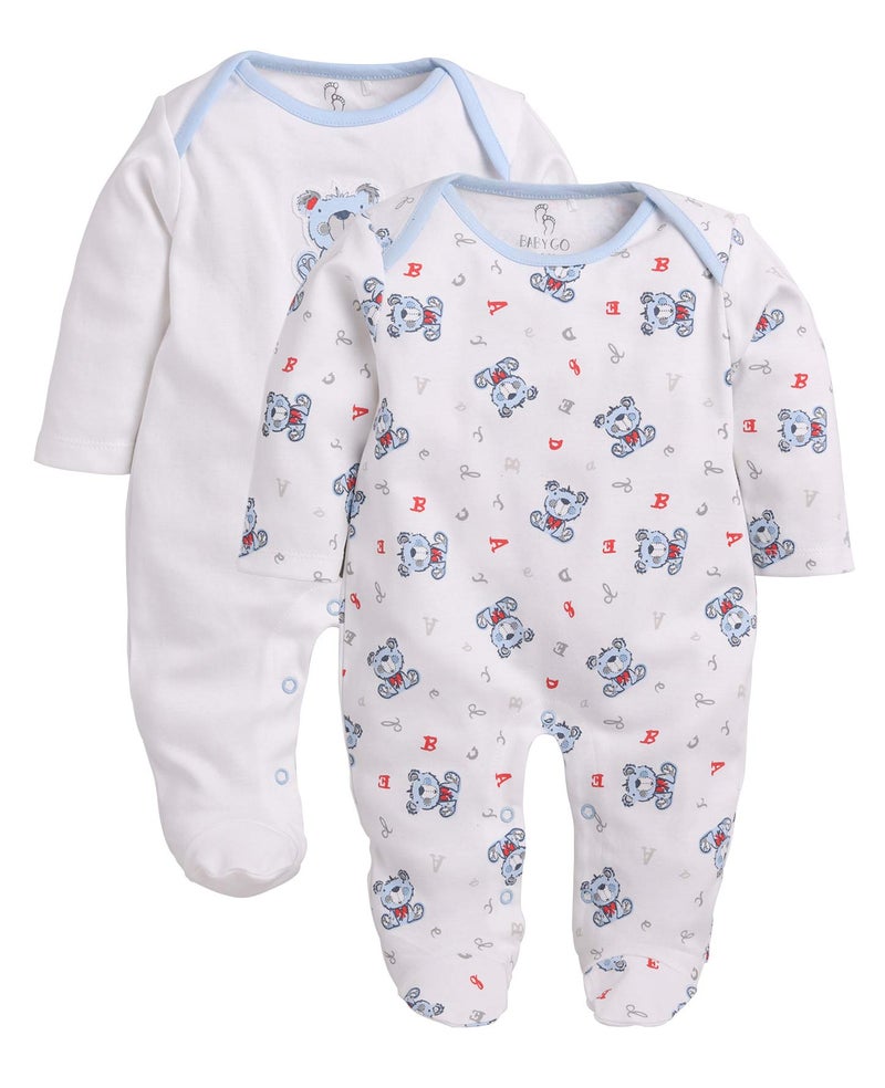 Baby Go BabyGo Baby Romper 100% Cotton Rompers for New Born Baby|Sleepsuits for Baby Boys & Girls |Onesies| Infant Clothes|WHITE| 0-3M| 3-6M| 6-9M| Pack of 2 - Image 1