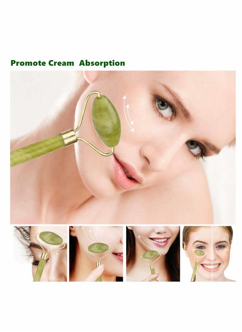إسكدنيا 4 قطع من أدوات تدليك الوجه بكرة اليشم مع أدوات جوا شا للتدليك لمكافحة الشيخوخة والتجاعيد للوجه والعين والرقبة، فكرة هدية جيدة، كرة خضراء ذات حواف، بكرة اليشم الخضراء - Image 5