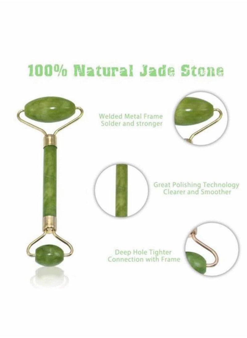 إسكدنيا 4 قطع من أدوات تدليك الوجه بكرة اليشم مع أدوات جوا شا للتدليك لمكافحة الشيخوخة والتجاعيد للوجه والعين والرقبة، فكرة هدية جيدة، كرة خضراء ذات حواف، بكرة اليشم الخضراء - Image 3