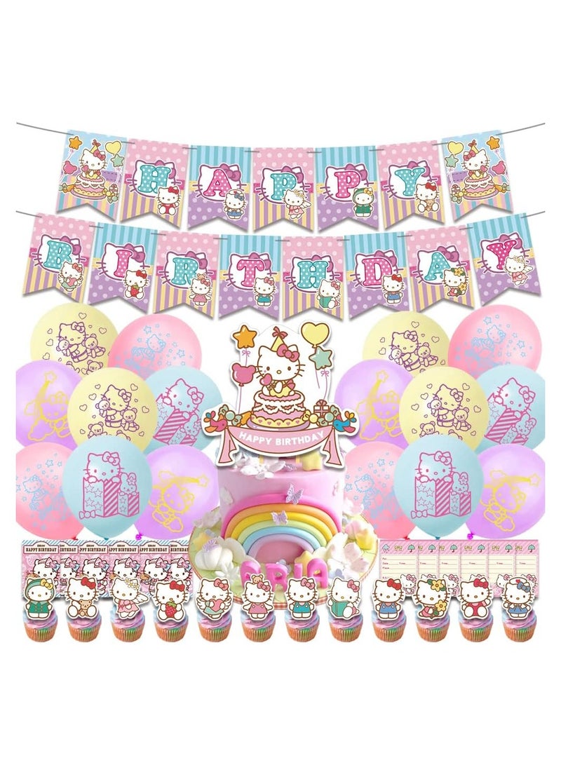 general hello Kitty birthday decoration party supplies party gifts include happy birthday banners, balloons, cake decorations, invitation cards, cake decorations, kitten party decorations for teens for girls - Image 1