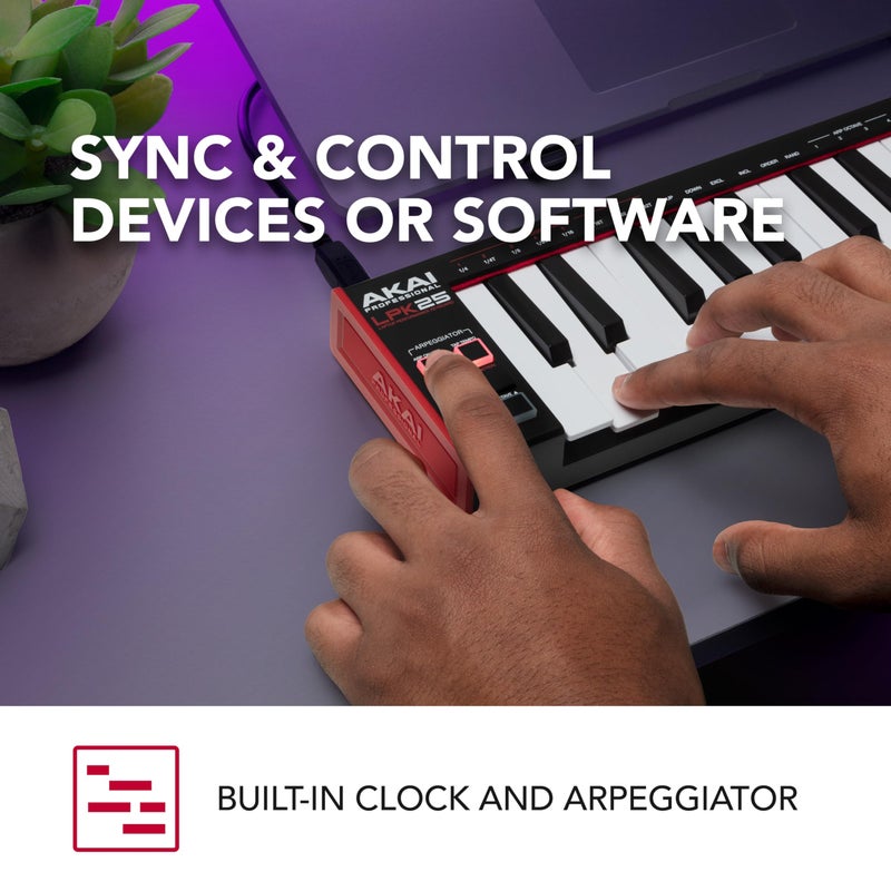 Akai Professional LPK25 - USB MIDI Keyboard Controller with 25 Responsive Synth Keys for Mac and PC, Arpeggiator and Music Production Software,black - Image 3