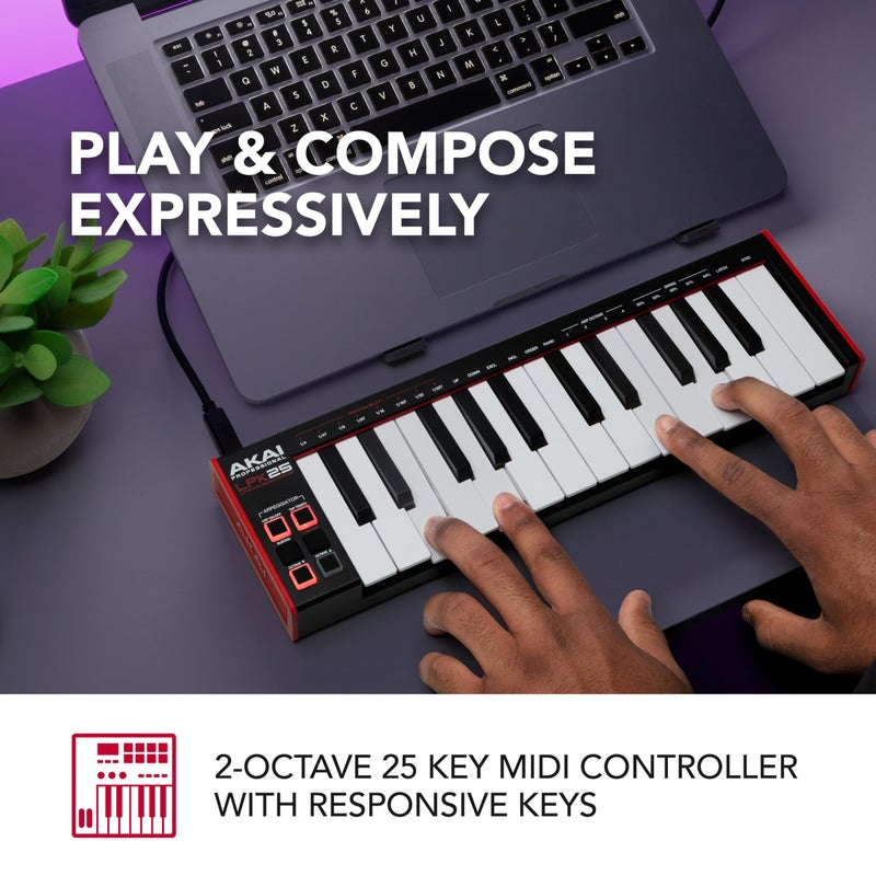 Akai Professional LPK25 - USB MIDI Keyboard Controller with 25 Responsive Synth Keys for Mac and PC, Arpeggiator and Music Production Software,black - Image 2