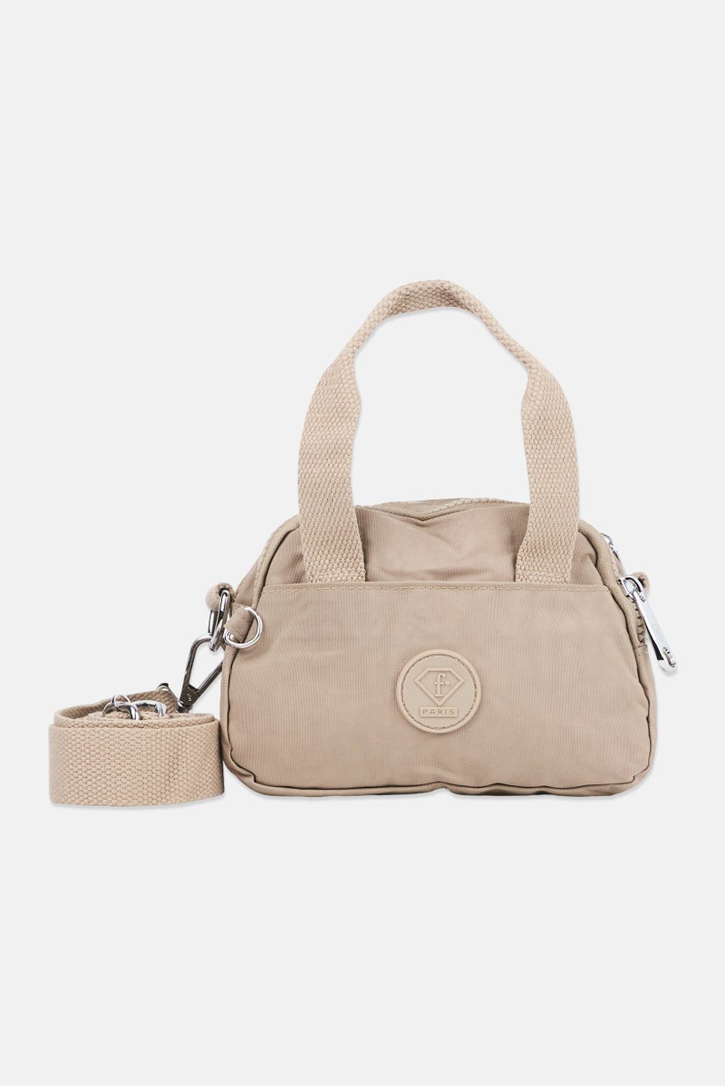 I Love Fashion Women Brand Logo Handbag, Taupe - Image 1