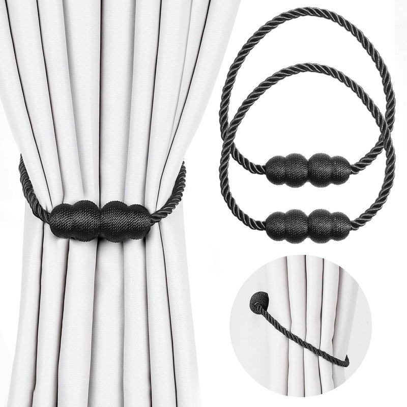 ROMON Curtain Tiebacks, Curtain Holdbacks, Curtain Holder, Curtain Holder, Curtain Holder, Tieback, Buckle, Holdbacks, Hook Clip for Home, Bedroom, Office, Black - Image 1
