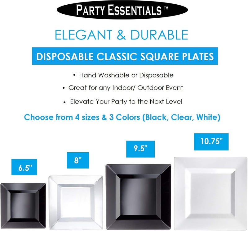 Party Essentials Party Supplies Disposable Classic Square Plastic Plates for WeddingAll Occasions 1075 40Count Clear - Image 2