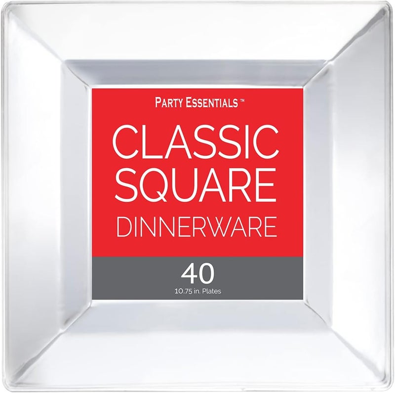 Party Essentials Party Supplies Disposable Classic Square Plastic Plates for WeddingAll Occasions 1075 40Count Clear - Image 4