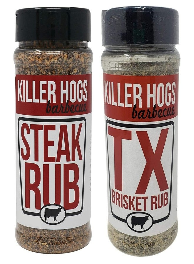 Killer Hogs مجموعة متنوعة من توابل الشواء من كيلر هوغز - توابل شرائح اللحم وتوابل لحم الصدر التكساسي للشواء - عبوة من زجاجتين - إجمالي الحجم 32 أونصة - إجمالي الوزن 22 أونصة - توابل شواء وطهي احترافية - Image 1