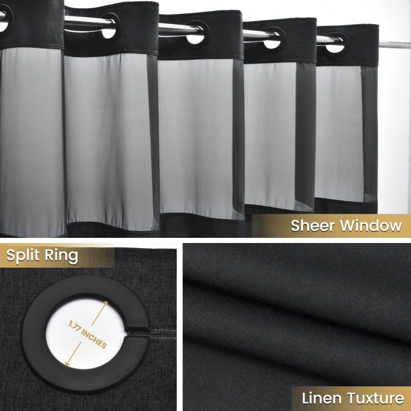 WONICY No Hook Shower Curtain with Snap in Liner  Polyester Textured Shower Curtain with Liner Set  Waterproof Washable Hotel Style Shower Curtains for Bathroom  71Wx77H  Black - Image 3