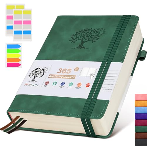 PERCUN A5 Lined Journal Notebook - 365 Page Leather Journals for Writing Women & Men，Hardcover Notebook with 100Gsm Thick Pages，Daily Diary for Travel, Work，School，Note Taking，College Ruled (5.9" x 8.5") - Image 1