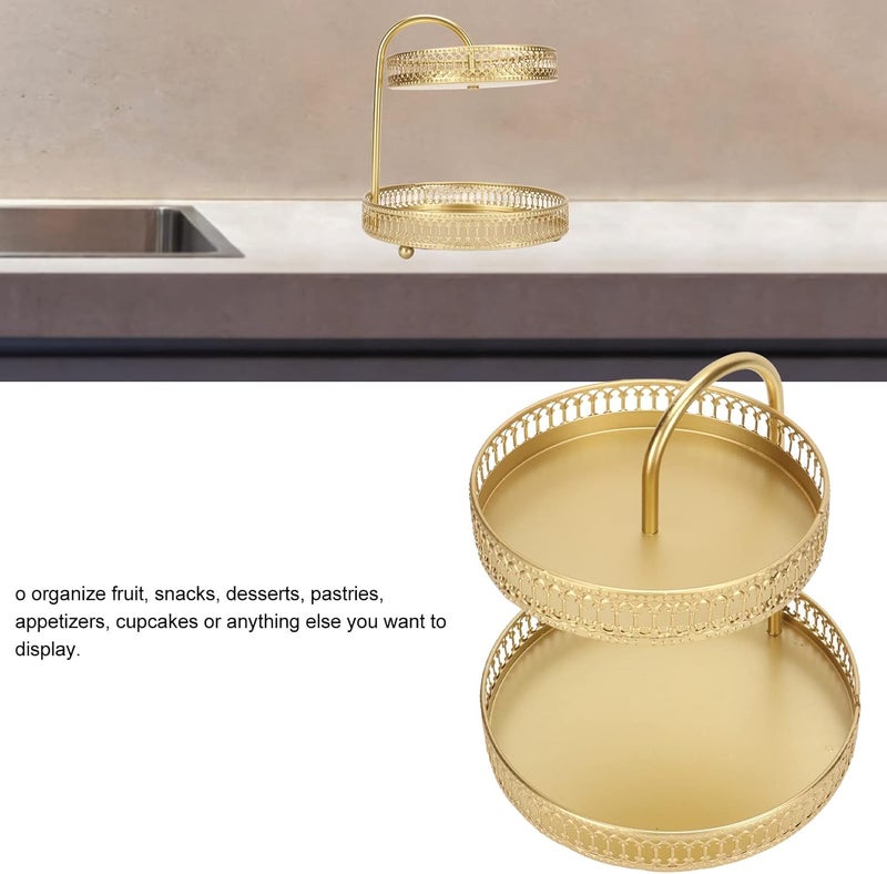 كلاراكو صينية فاكهة من طبقتين، صينية تقديم حديدية بسعة كبيرة وحامل قابل للإزالة متعدد الأغراض للوجبات الخفيفة والحلويات والمعجنات والمقبلات والكعك والخبز والمنزل والمطبخ والحفلات باللون الذهبي - Image 4