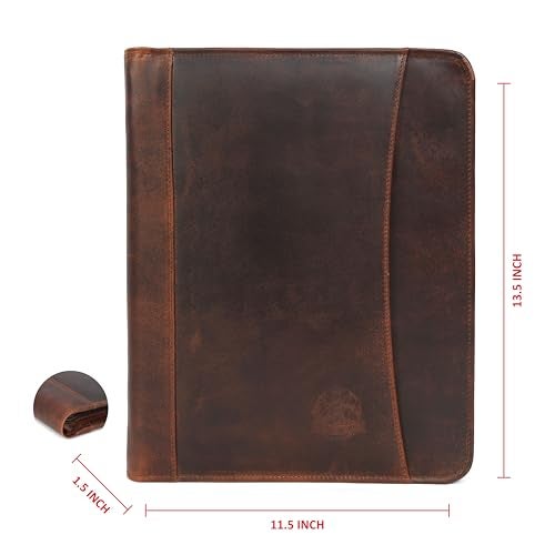 LEATHER TOWN Leather Portfolio for Men, Portfolio Organizer with Zipper for Men Women, Leather Padfolios Business Resume Legal Pad Notebook Binder for A4/Pad (Brown) - Image 4