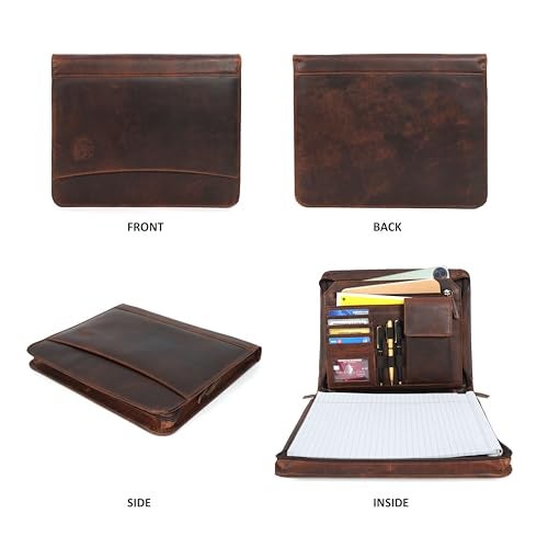 LEATHER TOWN Leather Portfolio for Men, Portfolio Organizer with Zipper for Men Women, Leather Padfolios Business Resume Legal Pad Notebook Binder for A4/Pad (Brown) - Image 5