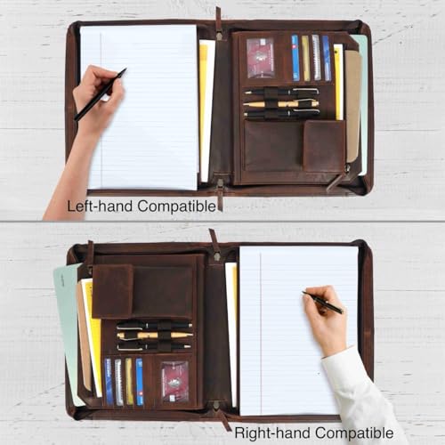 LEATHER TOWN Leather Portfolio for Men, Portfolio Organizer with Zipper for Men Women, Leather Padfolios Business Resume Legal Pad Notebook Binder for A4/Pad (Brown) - Image 3