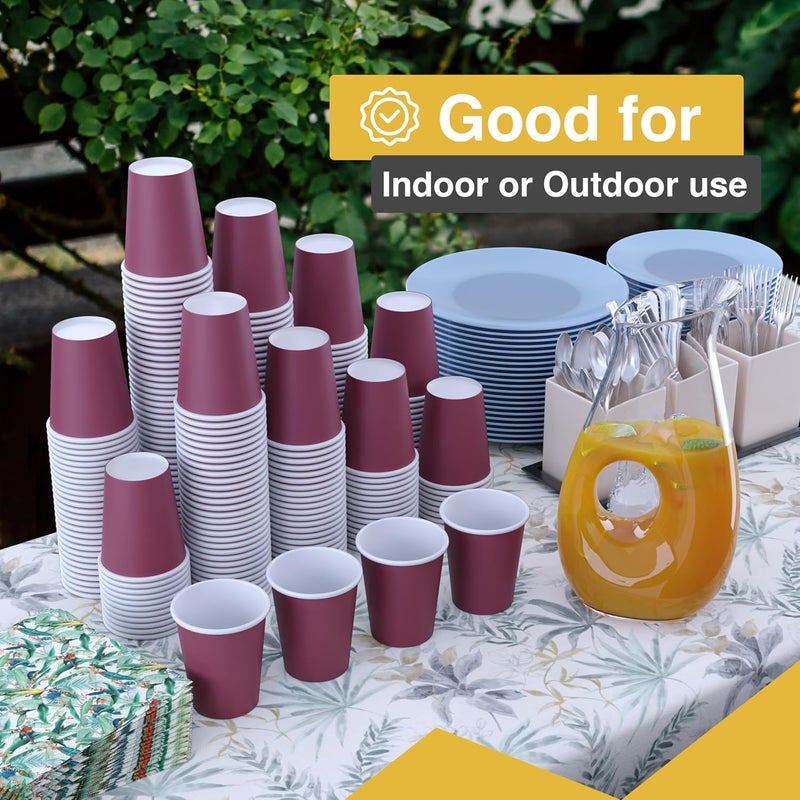 Party Solids أكواب ورقية صلبة للحفلات باللون العنابي س��ة 12 أونصة، أكواب قابلة للرمي متينة، 100 كوب ورقي للمشروبات الساخنة والباردة، كوب سميك 280 جرام للمشروبات الساخنة للشاي والقهئة للتناول الخارجي، ألوان ممتعة للحفلات والفعاليات - Image 2