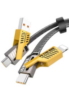 "65W 4-in-1 Fast Charging Cable: USB-C, USB-A, Lightning Port – Flat Braided Multi Charger for iPhone, iPad, Samsung (3ft)"