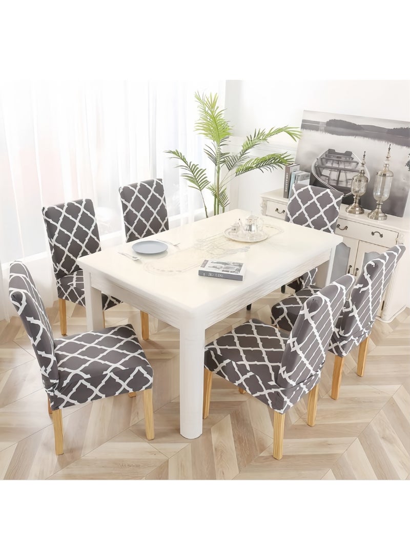 Dining Chair Covers Set of 6,Stretch Dining Chair Protective Printed Slipcovers,Elastic Removable Washable Chair Protector Seat Covers for Dining Room Banquet Party Home Decor(Grey, BTC-02) - Image 2