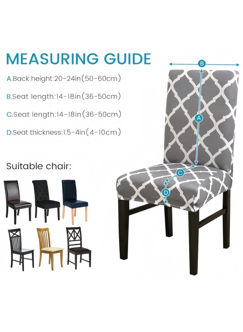 Dining Chair Covers Set of 6,Stretch Dining Chair Protective Printed Slipcovers,Elastic Removable Washable Chair Protector Seat Covers for Dining Room Banquet Party Home Decor(Grey, BTC-02) - Image 3