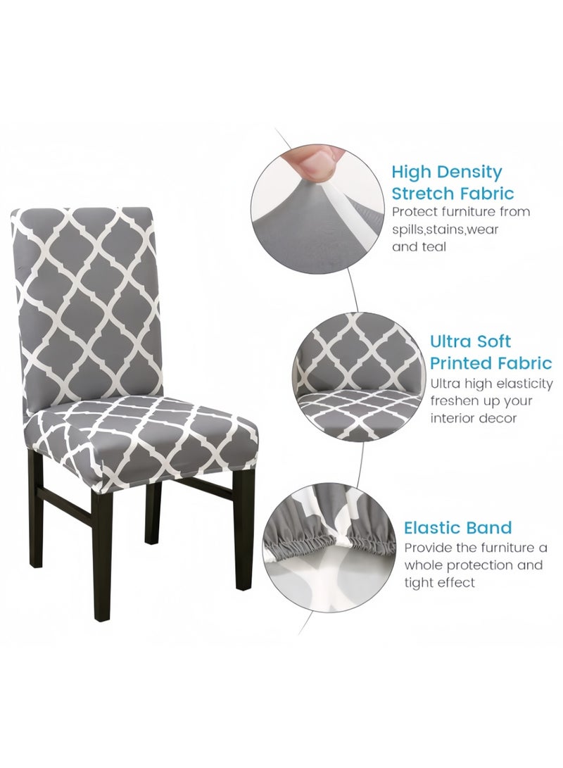 Dining Chair Covers Set of 6,Stretch Dining Chair Protective Printed Slipcovers,Elastic Removable Washable Chair Protector Seat Covers for Dining Room Banquet Party Home Decor(Grey, BTC-02) - Image 4