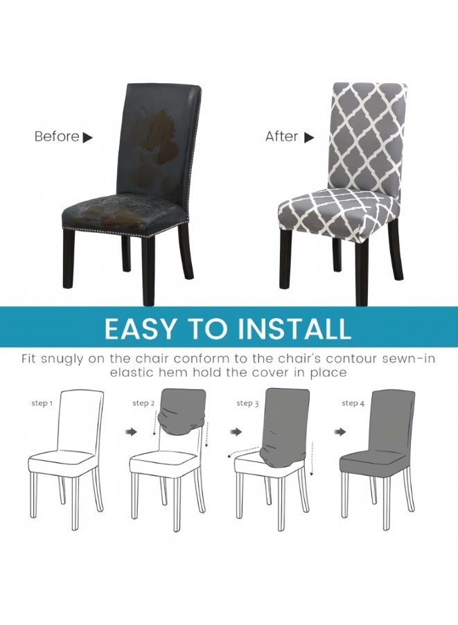 Dining Chair Covers Set of 6,Stretch Dining Chair Protective Printed Slipcovers,Elastic Removable Washable Chair Protector Seat Covers for Dining Room Banquet Party Home Decor(Grey, BTC-02) - Image 5