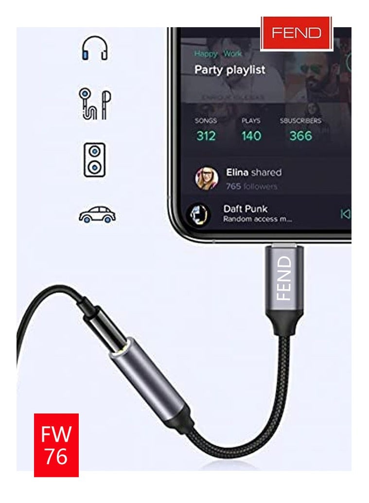 FEND FW76 Lightning to 3.5mm Audio Cable  Premium Braided Adapter for High-Quality Sound 10CM - Image 5